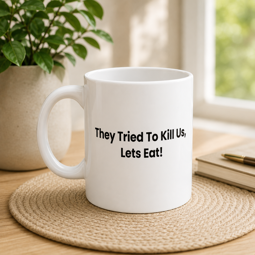 They Tried To Kill Us, Let's Eat! — Jewish Humor Coffee Mug