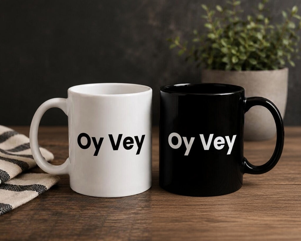 Oy Vey Black Coffee Mug — Funny Jewish Expression 11oz Ceramic Mug